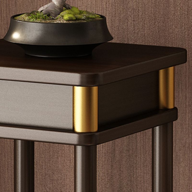 Auburn 2 Tiers Square Plant Stand Side Table with Solid Wood & Brass Top, 1 Piece Set, 2 Shelves, and Legs