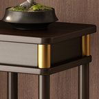 Auburn 2 Tiers Square Plant Stand Side Table with Solid Wood & Brass Top, 1 Piece Set, 2 Shelves, and Legs