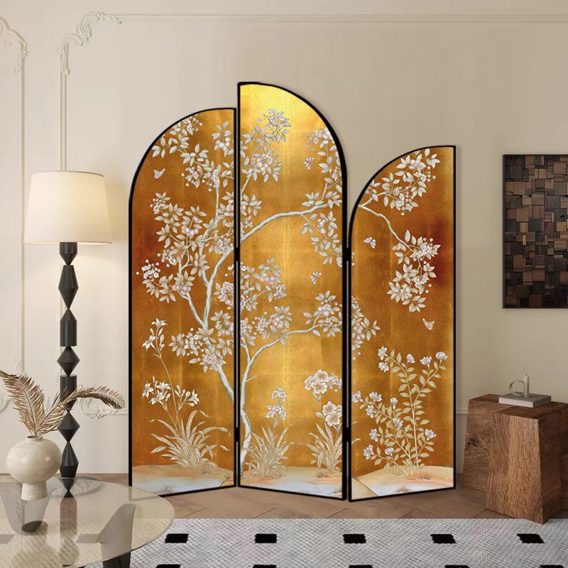 Indoor Opaque Natural Wood Folding Temporary Wall Panels with 3 Panels and Double Sided Print, Self-supporting