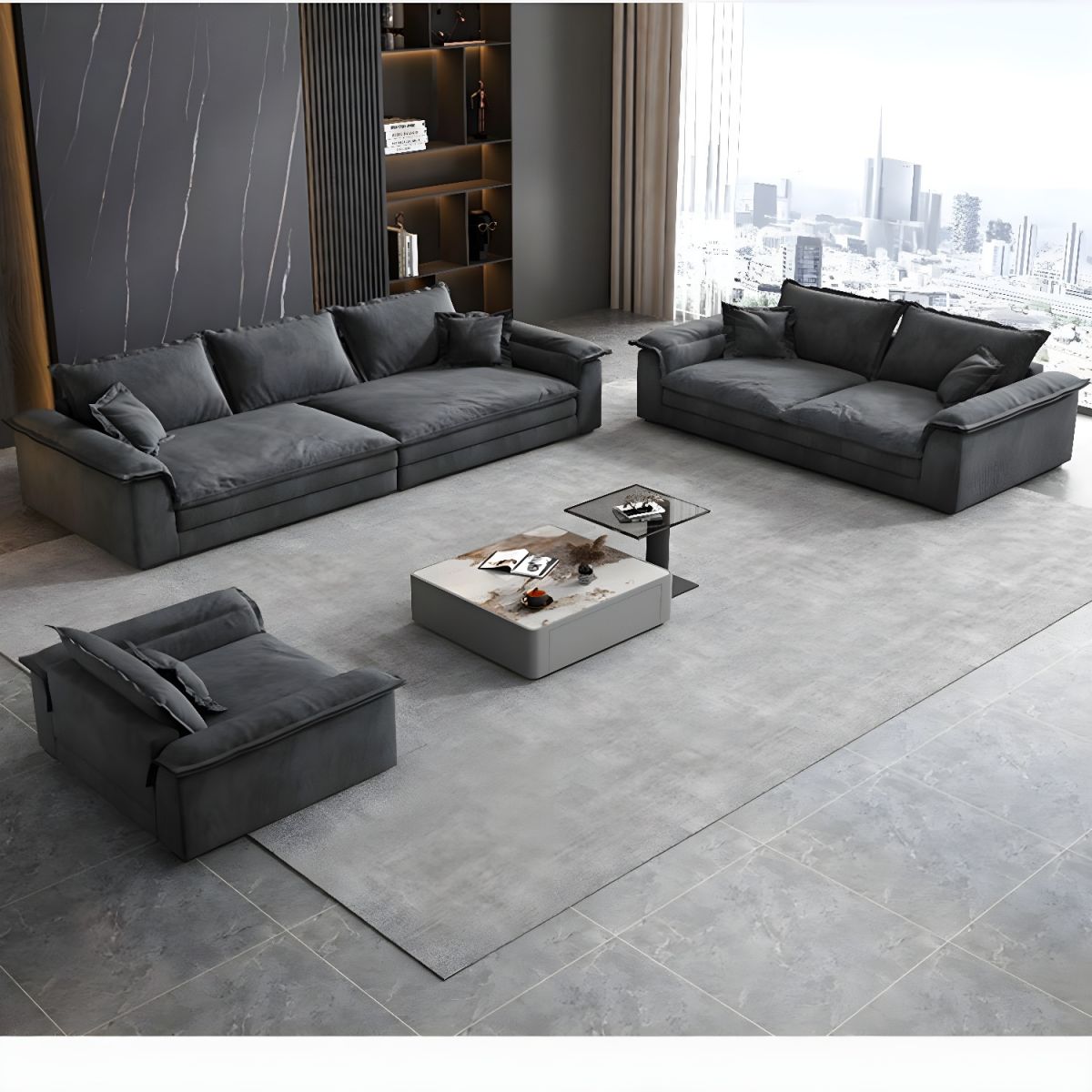 Modern Flared Arm Sofa with Water Resistant and Bolster Pillows