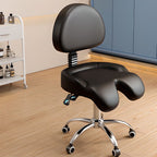 Adaptable Height Rotatable Metal Task Stool with Wheels and Upholstered Adjustable Backrest