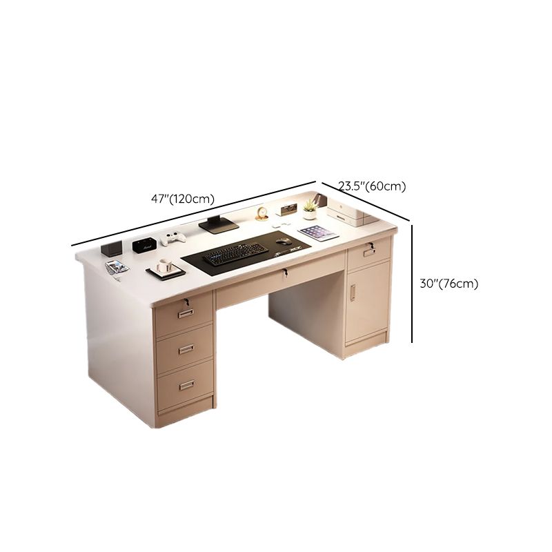 Dust Resistant Double Pedestal Desk with Drawers, Exterior Shelf, Keyboard Tray, and Manufactured Wood Top with Front Splash