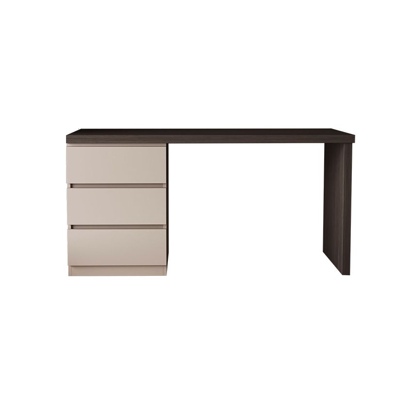 Trendy Rectangular Laminate Writing Table in Midnight Black/Auburn/Cream with Drawers and Reversible Corner