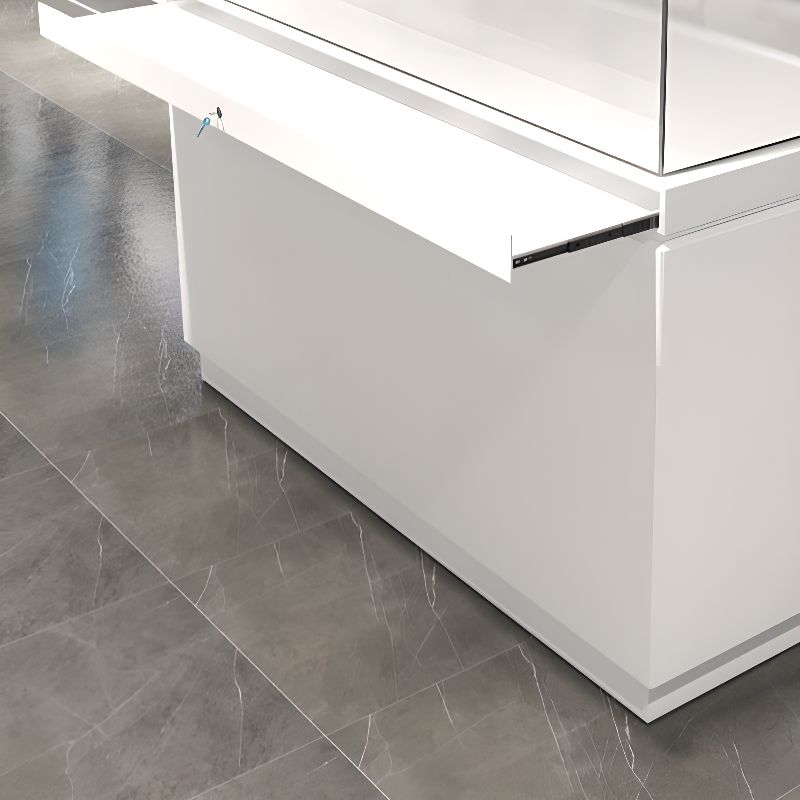 White Finished Trendy Style Glass Flooring Display Stand with 1 Shelf