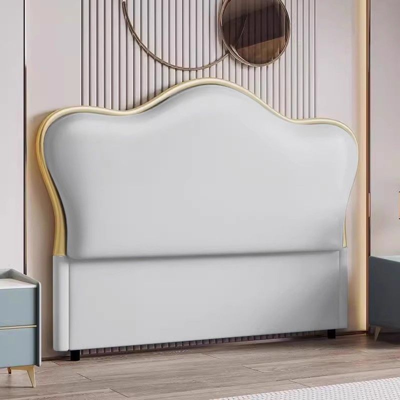 Trendy Panel Headboard in Natural Wood with No Distressing, Camelback Shape for King/Queen/Full Bed, Featuring Sponge Upholstery and Standard Height