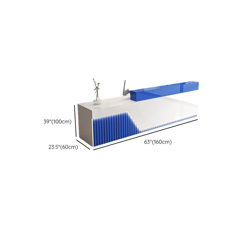 Rectangular Reception Desk with Locker, Hutch, Keyboard Tray, Cable Management, and Filing Cabinet in Manufactured Wood Top