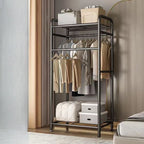 Modern Coat Tree with Stockroom Storage, 2 Shelves, and Alloy Frame