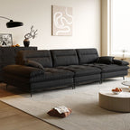 Modish Solid Color Black Standard Sofa, 4/5/6-Seater with Pillow Top Arm and 2 Pillows