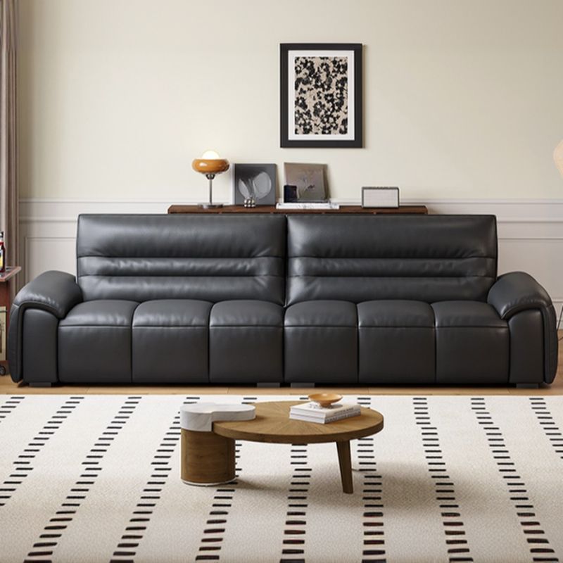 Modish Solid Color Stain Resistant Standard Sofa in Midnight Black Pu Leather, Seats 4/Seats 3/2-seater with 2 Pillows