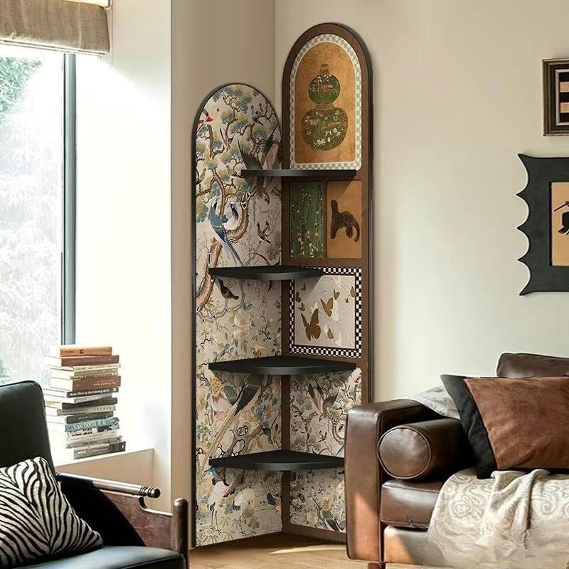 Modern Simple Style Nook Decorative Cabinet with 4 Exterior Shelves, Matte Black Lumber Top