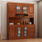 Modern Simple Style Kitchen Storage with 5 Drawers, Standard/Narrow Timber Countertop, 1 Shelf, Glass Doors, and Wine Display