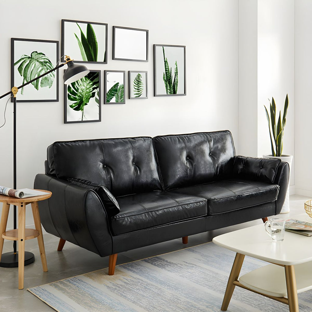 Modern Leather Sofa Flared Arm Button-tufted Loose Back Sofa for Living Room Bedroom