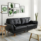 Modern Leather Sofa Flared Arm Button-tufted Loose Back Sofa for Living Room Bedroom
