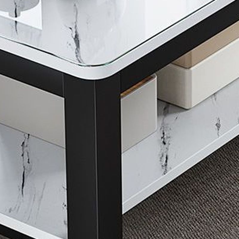 Square Side Table with Repository Storage and 1 Shelf