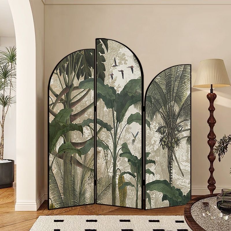 Screen Divider Minimalist Indoor Opaque Fold-up with 3 Panels, Flaxen Material, and Independent Design