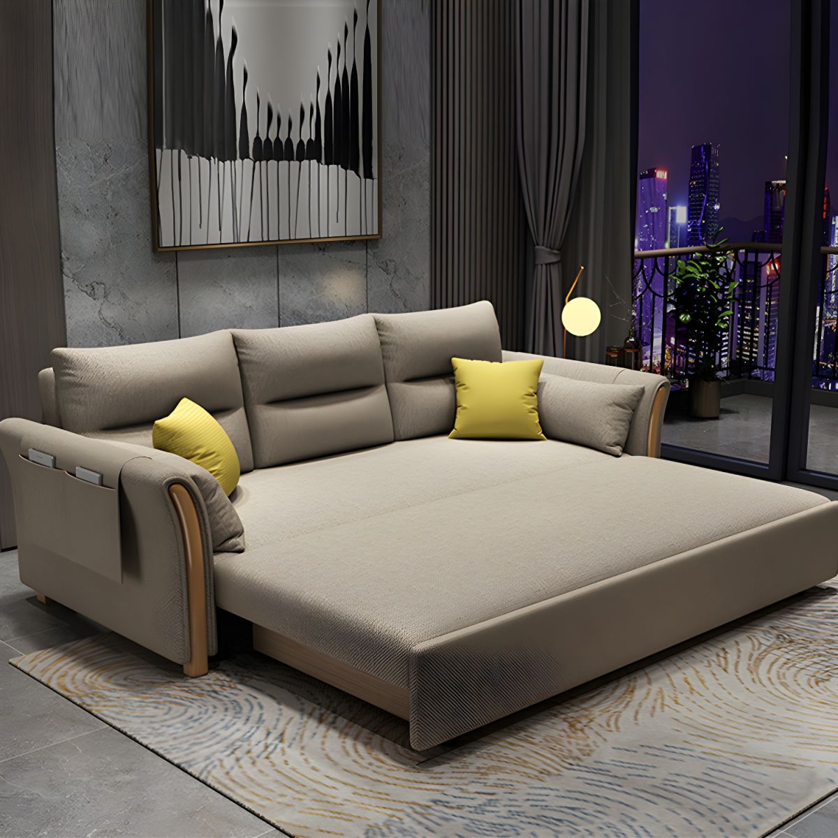 Brown Convertible Settee Furniture Flared Arm Standard Bed Settee