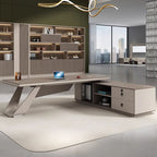 Brown Twist-resistant Executive Desk with 2 Drawers, Front Splash, Pedestal Base and Cooling Hole, Cable Management Included