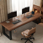 Minimalist Rectangular Gaming Computer Desk in Auburn, Distortion-resistant, Independent Structure with Headphone Hook, Solid Wood Top