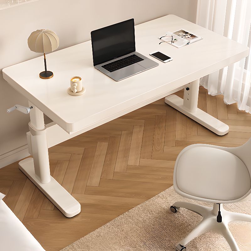 Casual Manual Auburn/White Standalone Standing Desk with Trestle Base, Adjustable Height, Mildew Resistant