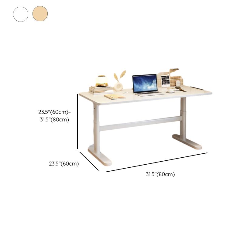 Trendy Rectangular Height-Adjustable Laminate Writing Table in Chalk/Unfinished Color with Hand-Operated Adjustment