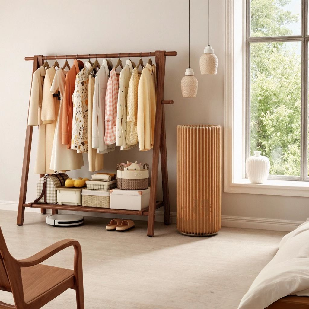 Modern Simple Style Beech Wood Coat Tree with 1 Shelf and Wood Hook Container