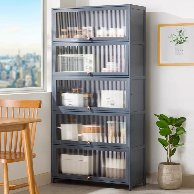 Simplistic Bambusa Standard Microwave Shelf Cabinet with Multiple Cabinets, Shelves, and Doors