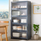 Simplistic Bambusa Standard Microwave Shelf Cabinet with Multiple Cabinets, Shelves, and Doors