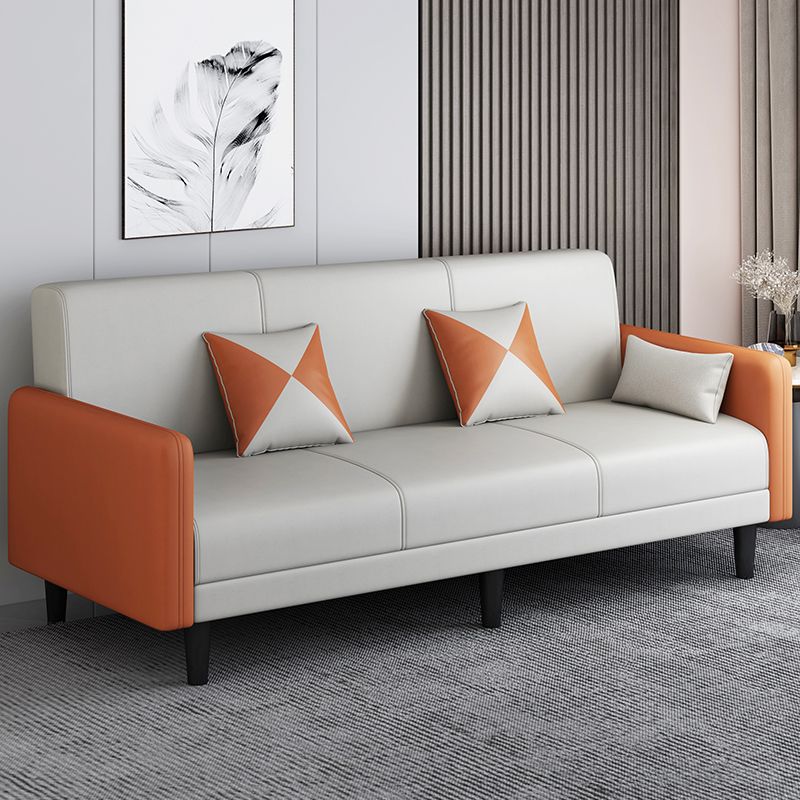 Convertible Sofa in Gray/Cerulean/Off-White with Armrest and 3 Pillows