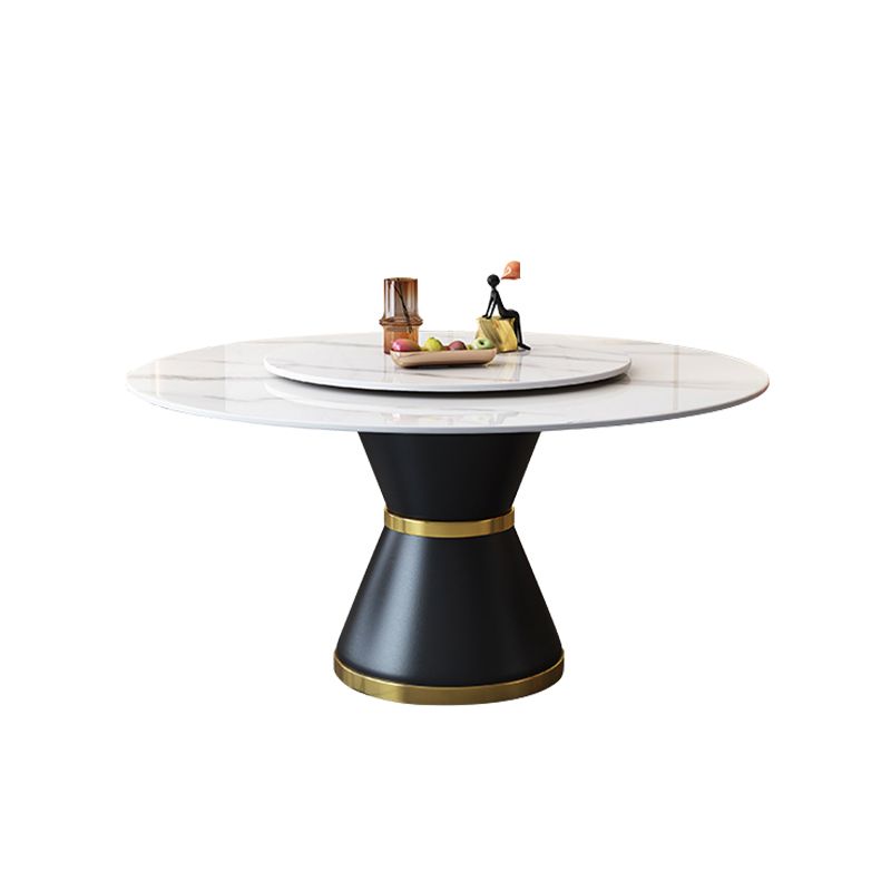 Chalk Simplistic Circular-shaped Dining Table with Slate Top and Turntable, Scratch-proof