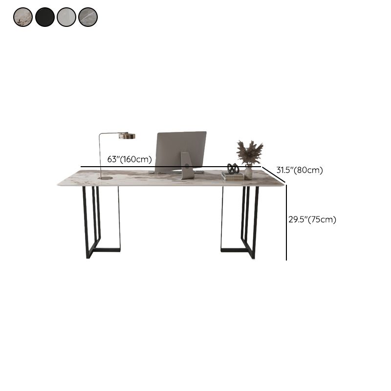Casual Writing Desk with Easy Assembly and Corrosion Resistant Double Pedestal Base in Ink/Chalk/Beige, Unattached Slate Top