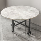 Light Gray Minimalist Compact Orbicular Folding Banquet Table with Waterproof Manufactured Wood Top