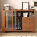 Art Deco Sideboard with 3 Drawers, Narrow Design, 1 Shelf/2 Shelves Larder Storage, Lumber Countertop, and Sliding Doors