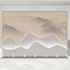 Indoor Opaque Folding Natural Wood Temporary Wall Panels with 6 Panels, Double Sided Print, and Self-supporting Design