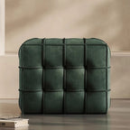 Modish Square Solid Color Standard Ottoman in Genuine Leather with Light Gray/Maroon/Navy Blue Button-tufted Upholstery