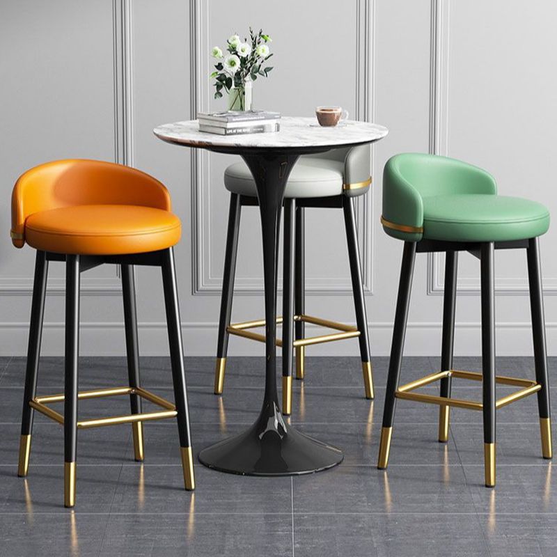 Casual Soft Seating/Rawhide Bar Stools in Midnight Black/Light Gray/Amber Color with Back Round Top and Leg Rest