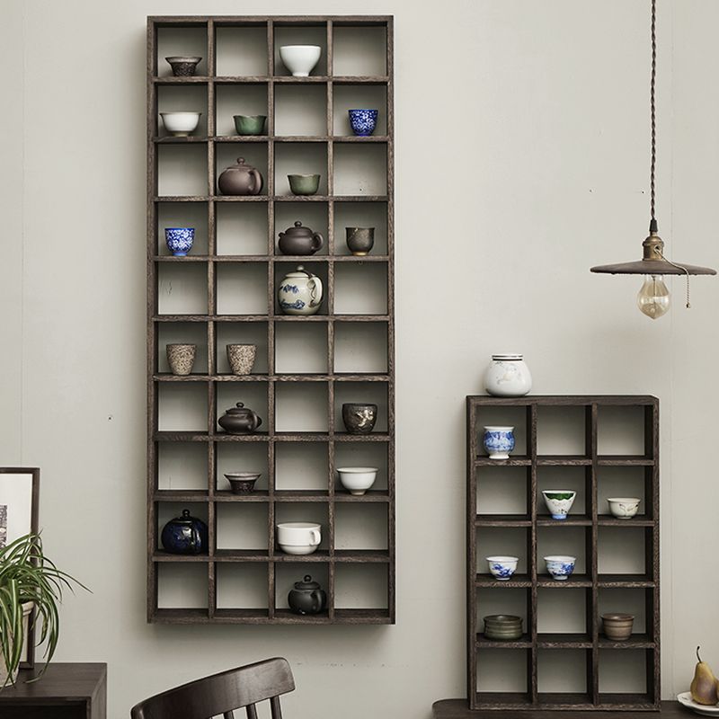 Pecan Floating Mount Accent Cabinet with Visible Storage, Wall Cabinet, and Fitted Assembly