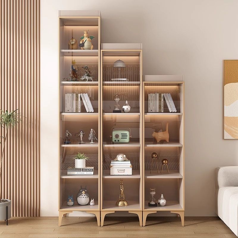 Simple Rectangular Standalone Accent Cabinet with Closet, Laminate Countertop, Glazed Door, and Sand Top