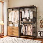 Midnight Black Simplistic Steel Hall Rack with Repository, 2 Drawers/3 Drawers, 4 Shelves/3 Shelves/7 Shelves, and Manufactured Wood Bench