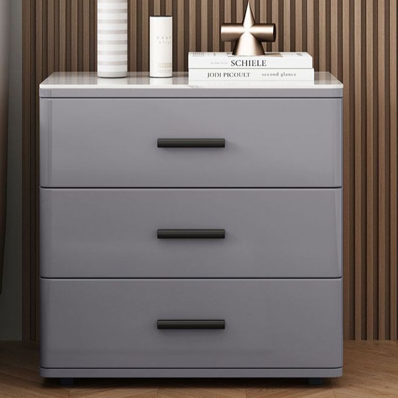 Modish Nightstand With 3 Drawers and Lumber/Stone Countertop, Featuring Leg