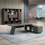 Office Desk with 2 Drawers, Cabinet, Stump Base, Exterior Shelf, Cable Management, Front Splash, and Cooling Hole