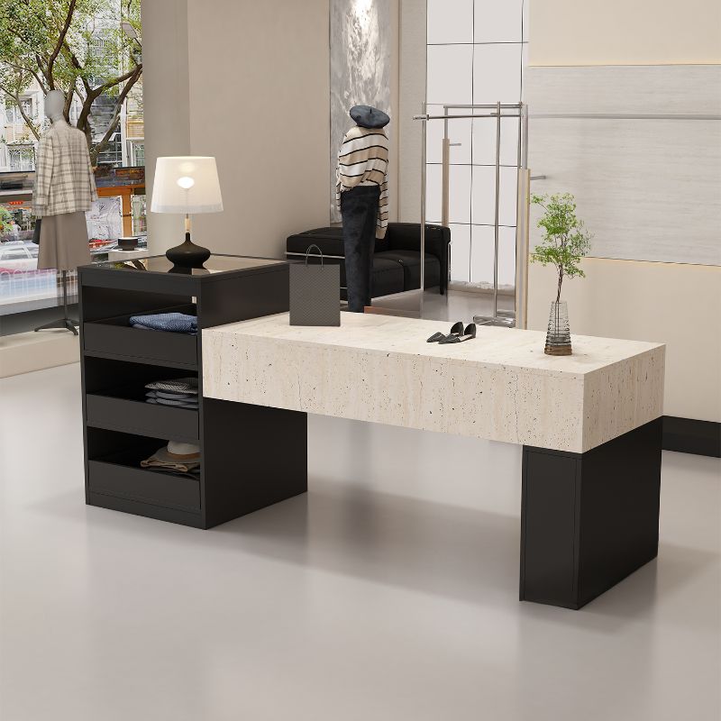 Sepia Rectangle Display Table with Locker and Unfinished Tempered Glass Top, 30-39 in Height, 20-29 in Width