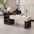 Sepia Rectangle Display Table with Locker and Unfinished Tempered Glass Top, 30-39 in Height, 20-29 in Width