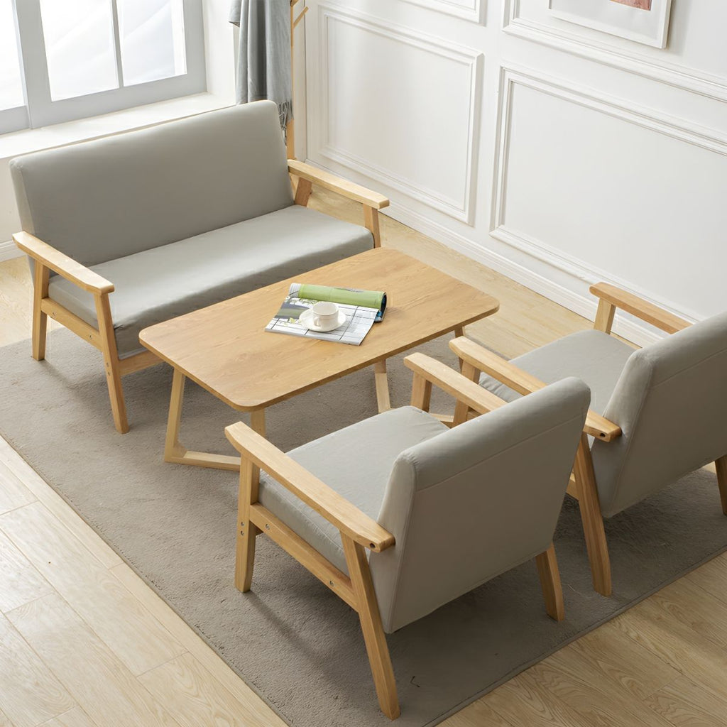 Modern Wood Frame Cotton and Linen Sofa with Foam Seat in Natural Wood Legs and Tight Back Design