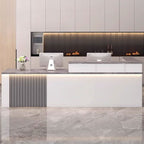 Moisture-proof L-Shape Reception Desk with Cabinet, Unfinished Back, 2 Drawers and Filing Cabinet, Desk Return & 1 Cabinet Included