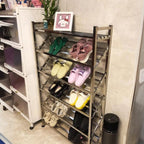 Modern Stainless Alloy Rectangle Silver Shoe Rack with 8 Shelves for 21-30 Pairs in Living Room