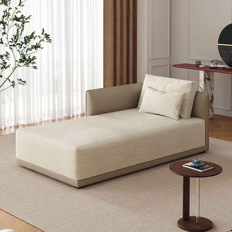 Contemporary Solid Color Padded Chaise Lounge Indoor with Square Arm and 2 Pillows, Unfixed Installation