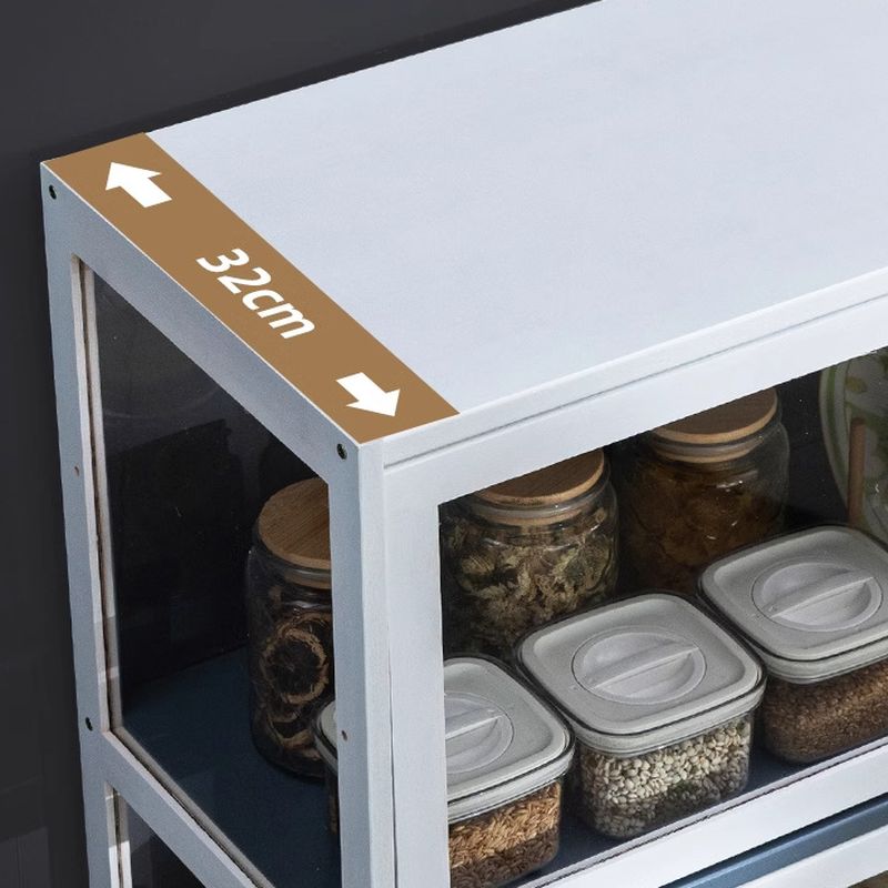 Beige Bambusa Floor Display Stand with Multiple Cabinets (4/3/2), Shelves (4/3/2), and Doors (4/3/2)