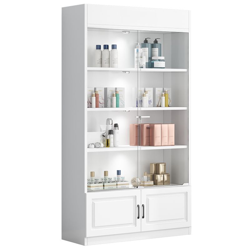 Pale Wood Finish Display Stand with Stockroom, 5 Shelves, Sealed Cabinet, Independent and Encased with Flush Overlay