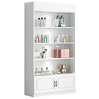 Pale Wood Finish Display Stand with Stockroom, 5 Shelves, Sealed Cabinet, Independent and Encased with Flush Overlay