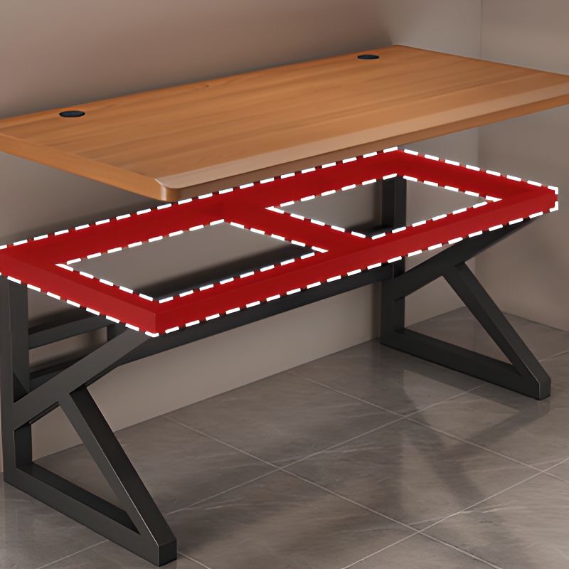 Chalk/Black Rectangular Metal Table with Cable Management and Crack Resistant Twin Support Base, Featuring Rounded Corners